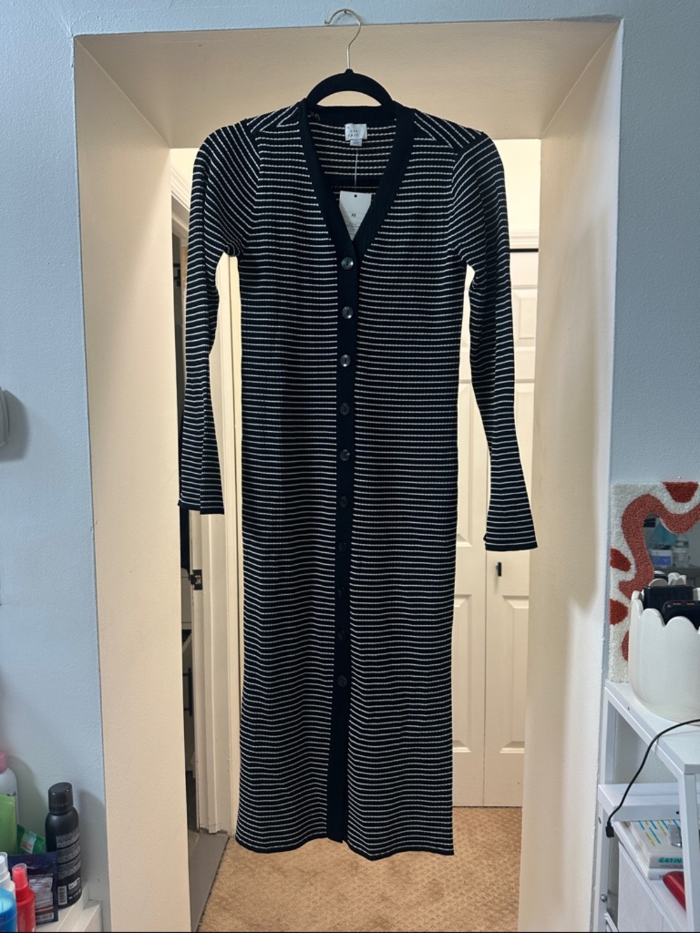 striped form fitting button dress
